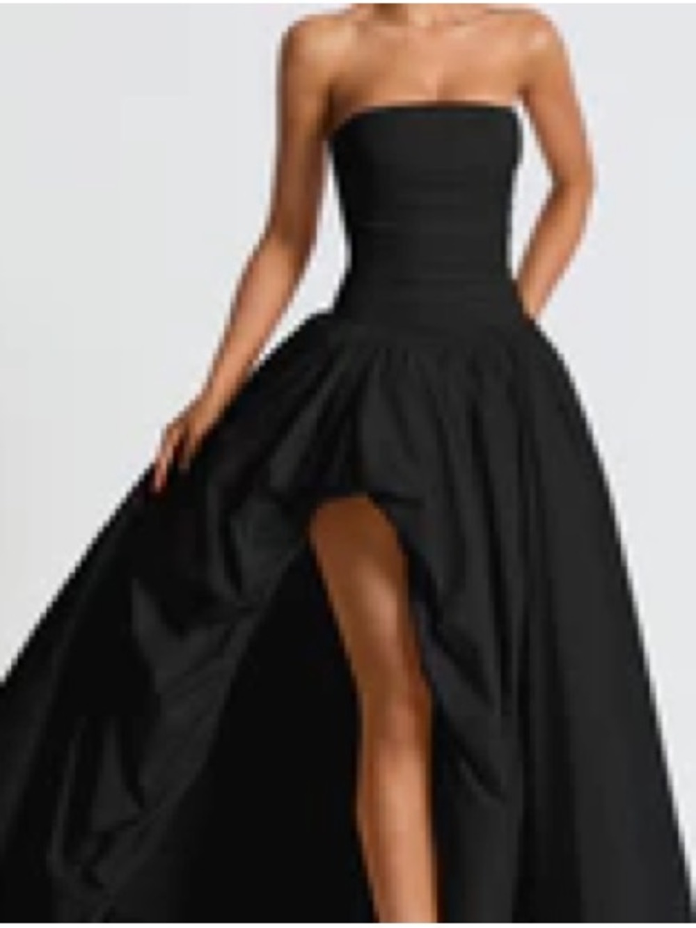 Strapless High-Slit Black Evening Dress-Size 8-10
